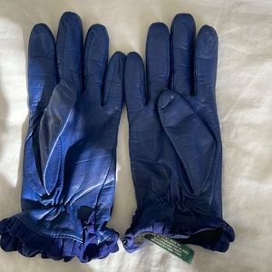 Royal blue, leather gloves with cuff detailing